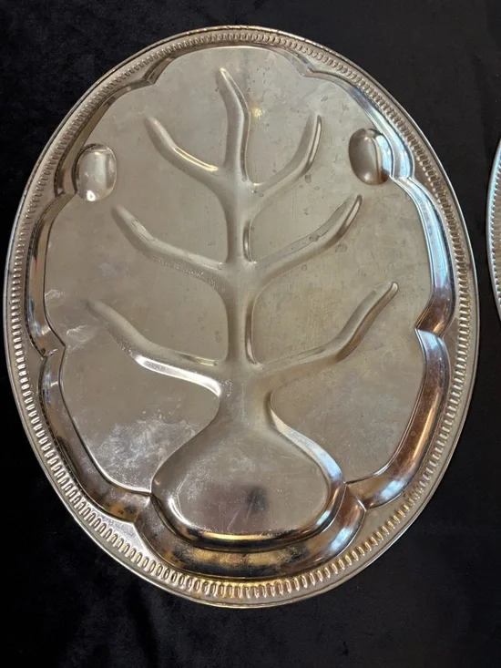 2 Vintage Silver Meat Carving Platter “ Tree of Life” - Picture 8 of 11